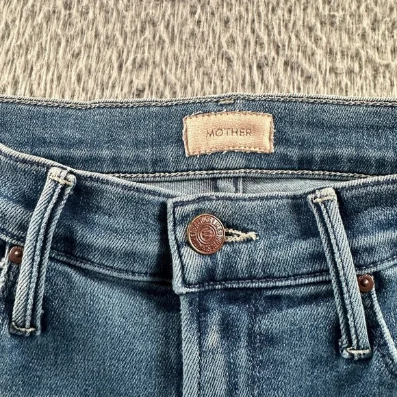 MOTHER Mid-Blue Frayed Hem Ankle Jeans - Picture 4 of 15